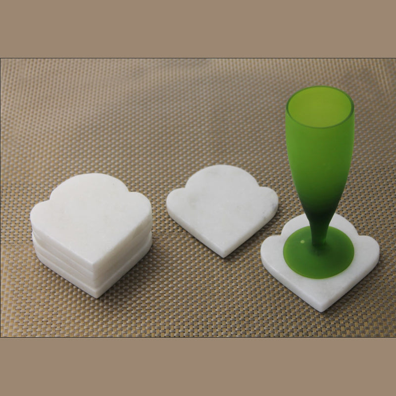 Opulent Homes White Marble Scallop Design Coasters set of 4