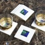 Coasters White Marble Inlay with Malachite and Lapiz - View 2