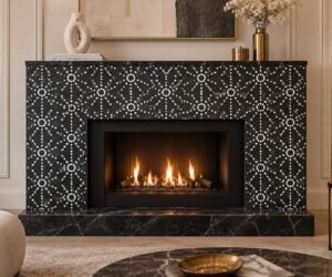 Fireplace Mantle in Green Marble and White Mother Of Pearl
