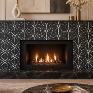 Fireplace Mantle in Green Marble and White Mother Of Pearl