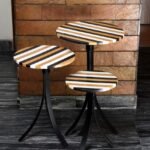 Black, Yellow and White Marble Stripe Table Set of 3 - View 3