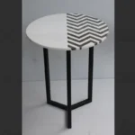 Black and White Marble Inlay Side Table - View 2