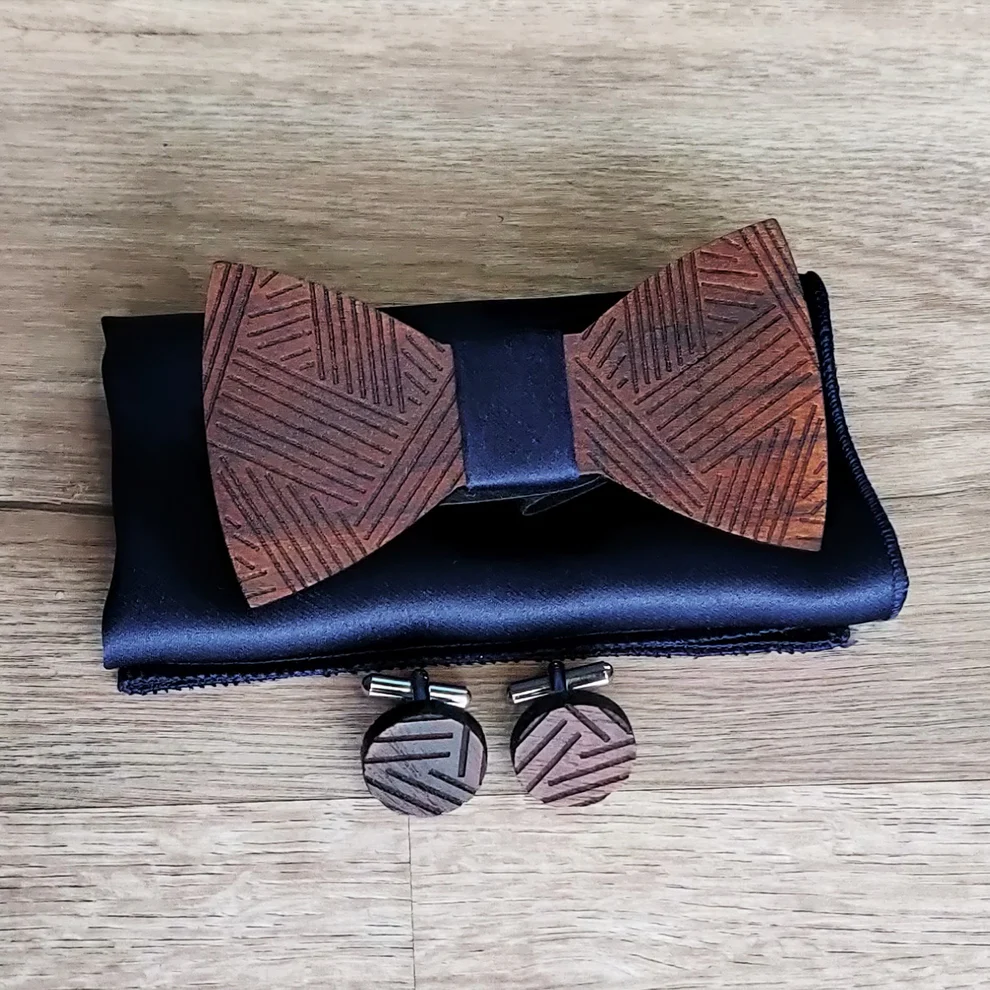 alagan wooden bowtie and cufflinks (walnut)