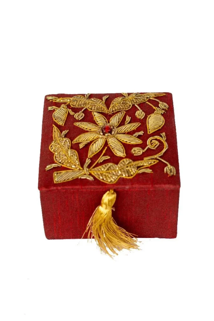 opulent homes square embroidered box red small