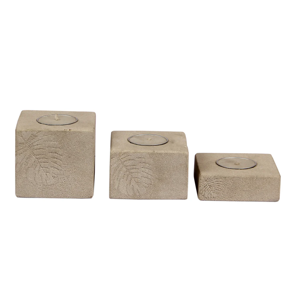opulent homes stone tealight set of 3 natural