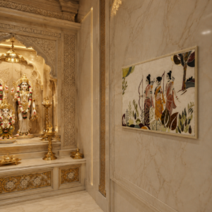 The Vanvas - Ram Sita Lakshman vanvas scene in pietra dura marble inlay mural on mandir wall - Stone plus india