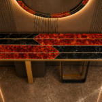 Marble Red Agate Brass Inlay Console - View 2