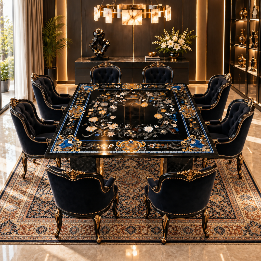 stone plus india dense vine creeper design marble inlay dining tabletop
