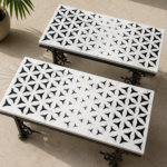 Black and White Marble Inlay Side Tabletop set of 2 - View 2