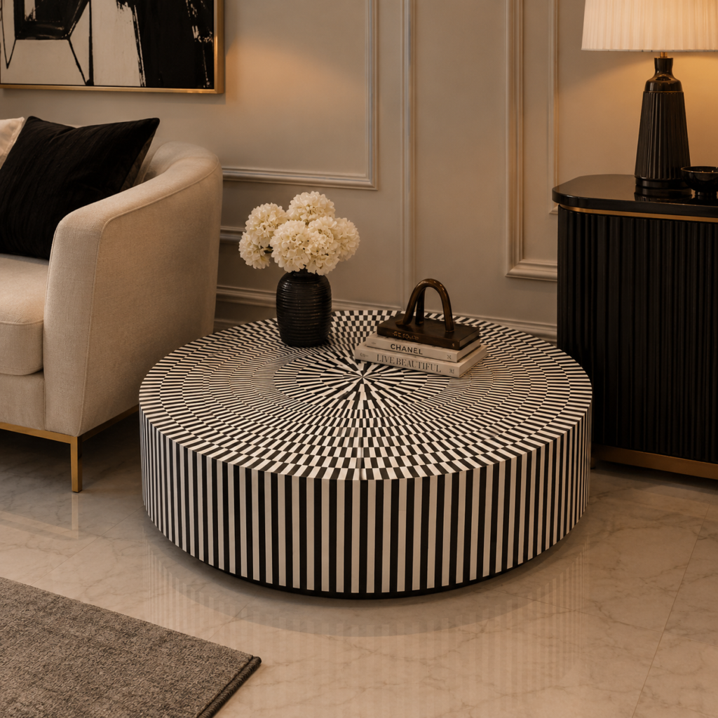Black and White Resin Center Table Round