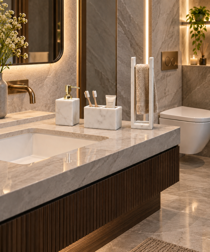 White Marble Bath Set of 3