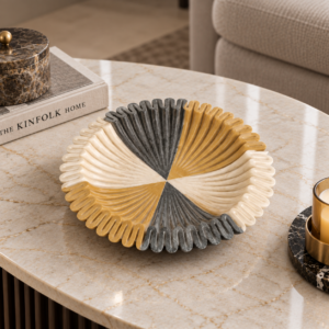 Bowl White Yellow and Black Marble Ruffle