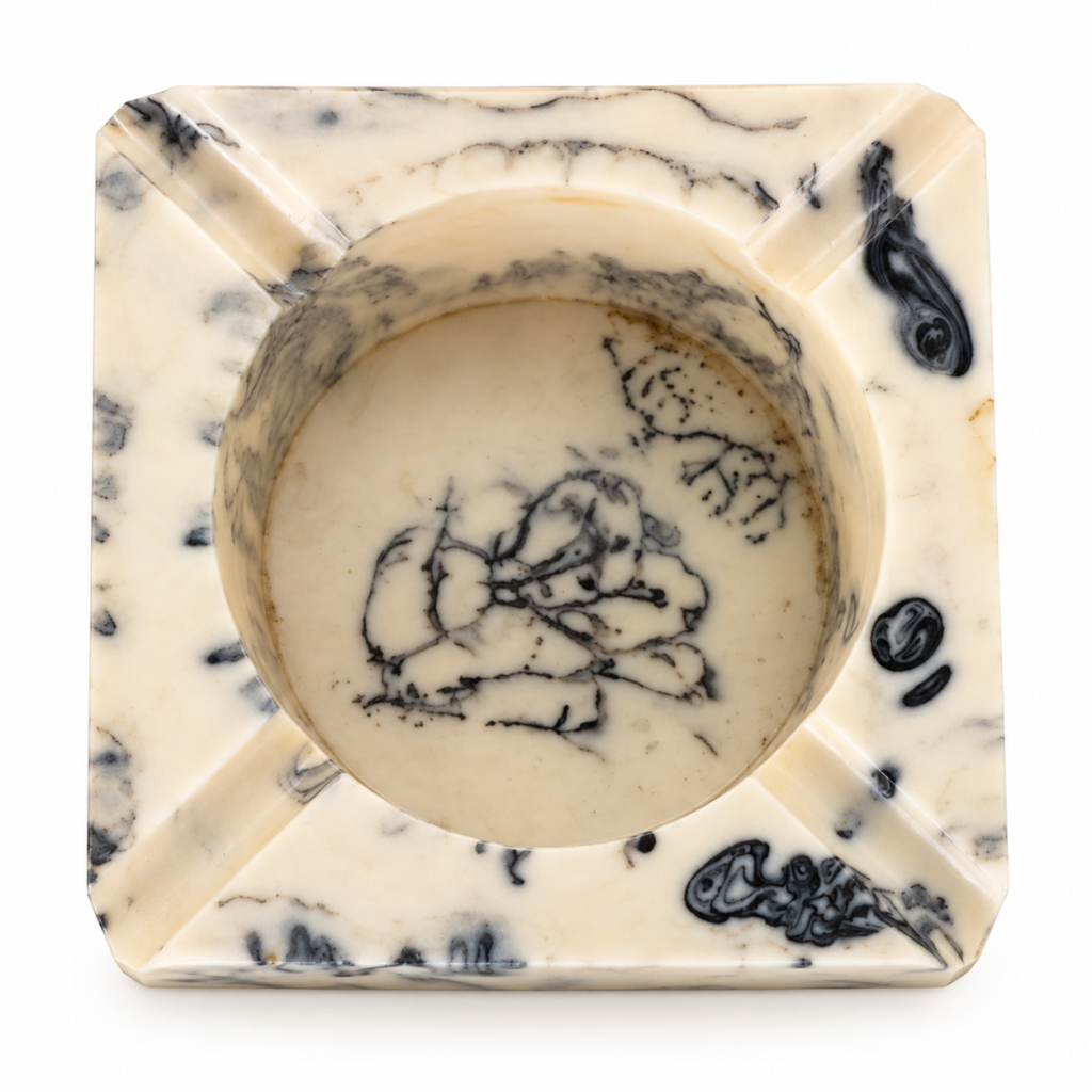 Ashtray Black and White Resin open