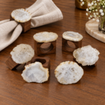 Napkin Ring Wood Base White Agate