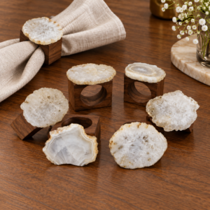 Napkin Ring Wood Base White Agate
