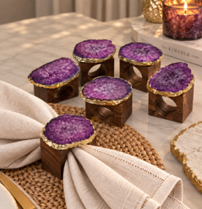 Napkin Ring Wood Base Purple Agate