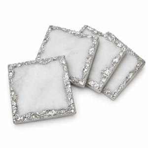 Coasters White Marble with Silver Leafing Coasters