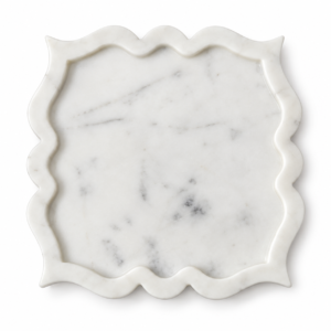 Platter White Marble Square Baroque Design