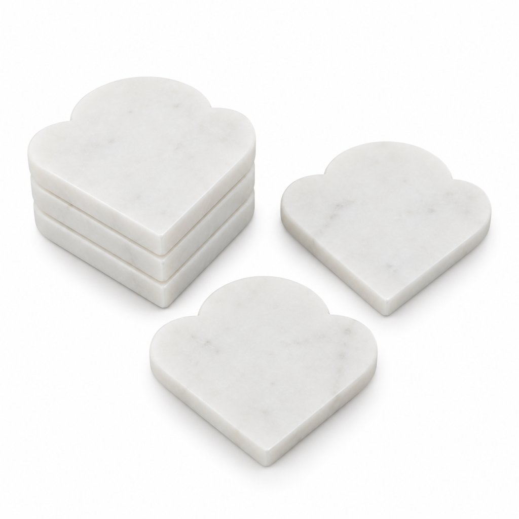 Coasters White Marble Scallop Design