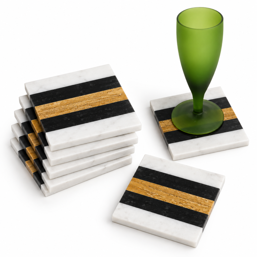 Coasters White Marble, Black Marble and Yellow Marble