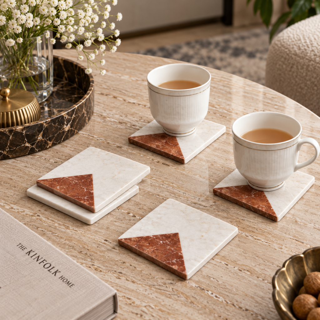 Coasters White Marble Inlay