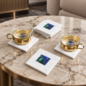Coasters White Marble Inlay with Malachite and Lapiz
