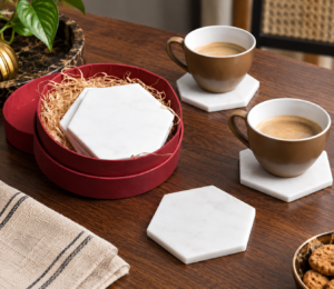 Coasters White Marble Hexagon