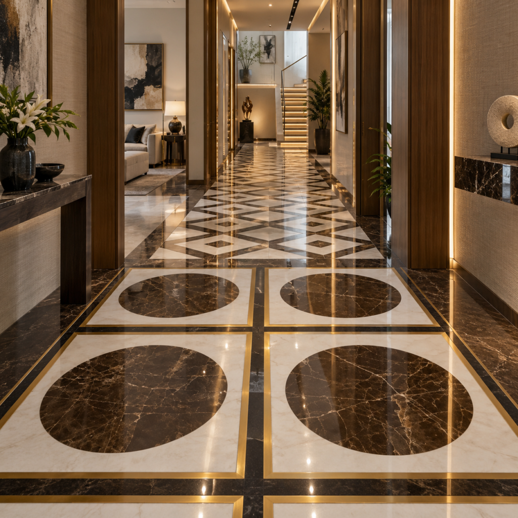 Marble Inlay Geometric Flooring