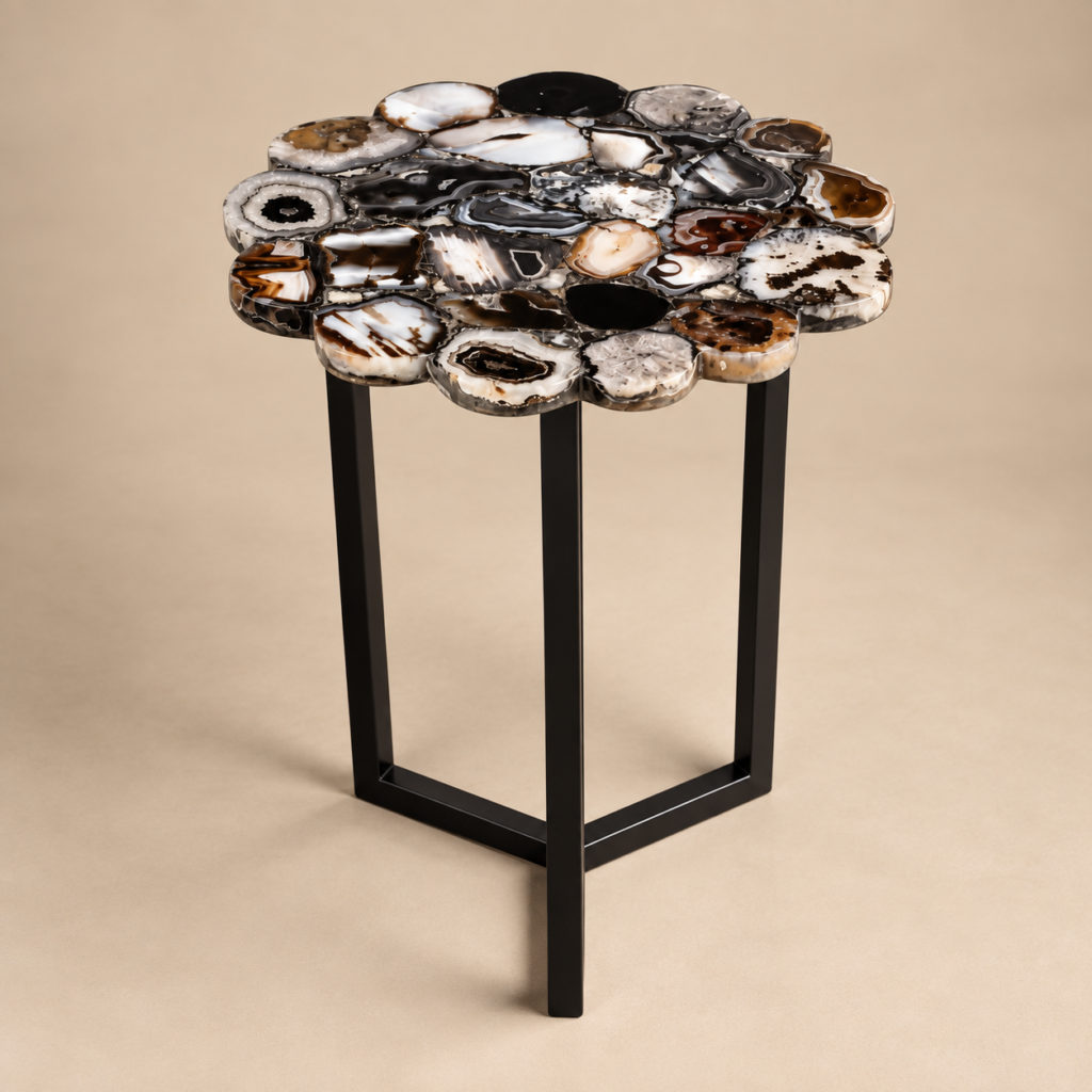 Black Agate Flower Table