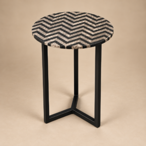 Black and Mother of Pearl Inlay Marble Side Table