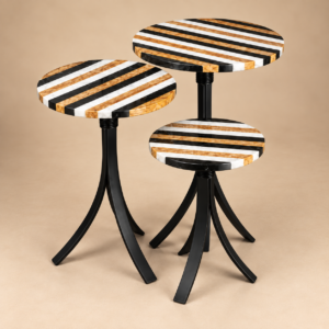 Black, Yellow and White Marble Stripe Table Set of 3
