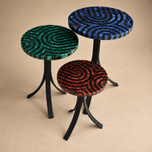Lapis with Black Markina Marble, Malachite with Black Markina Marble and Red Agate with Black Markina Marble Table set of 3