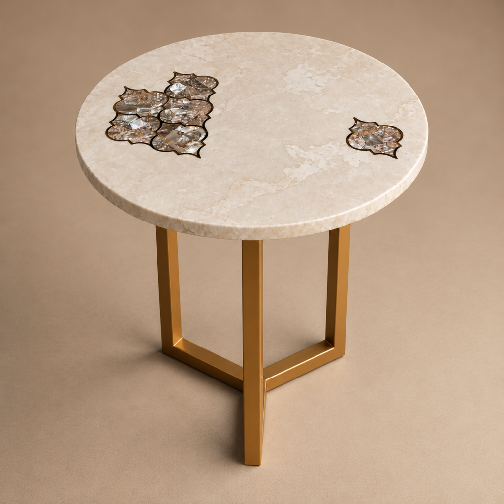 Mehrab Mother of Pearl Marble Inlay Side Table