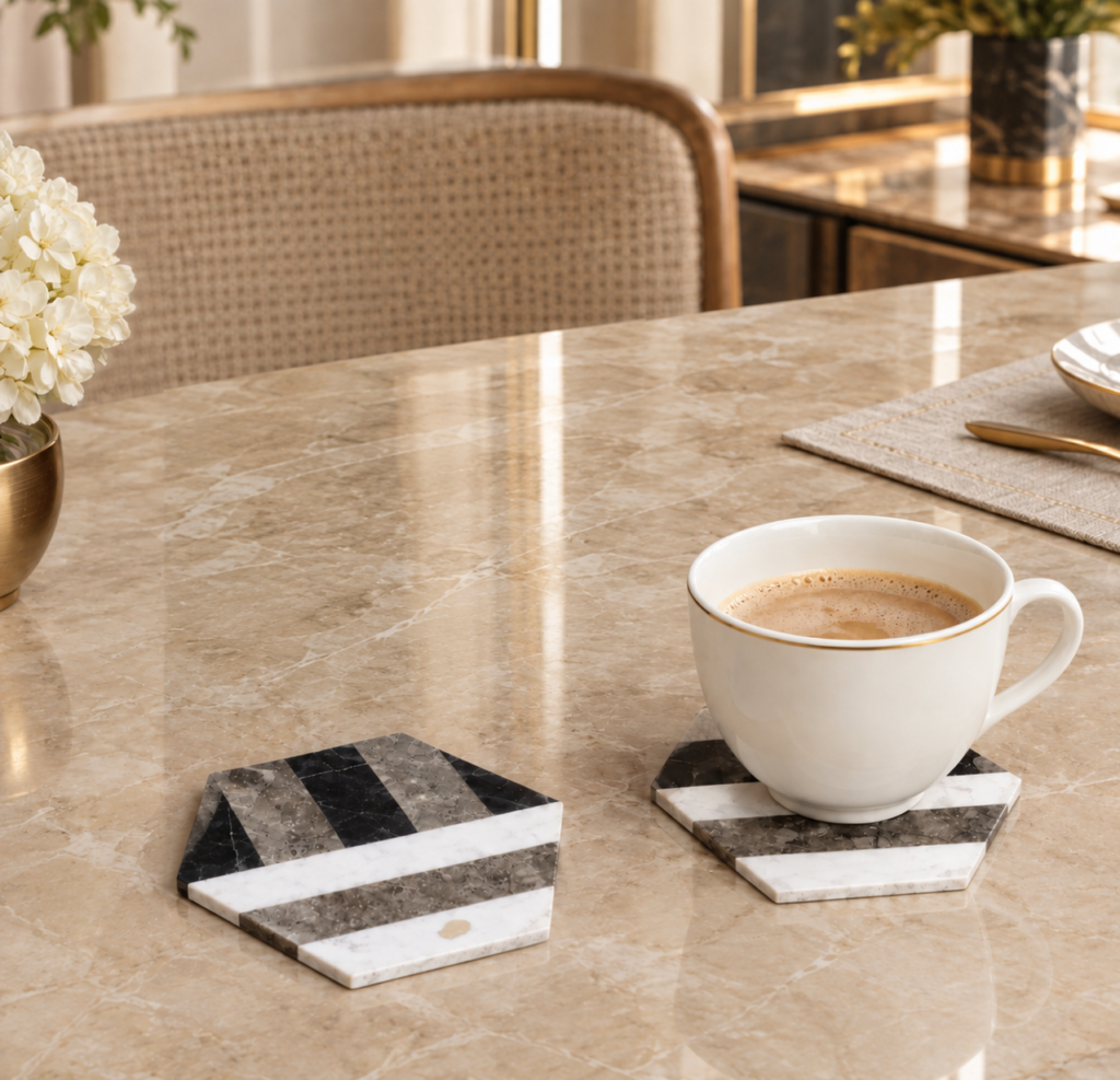 Coasters Black, Grey, White Marble