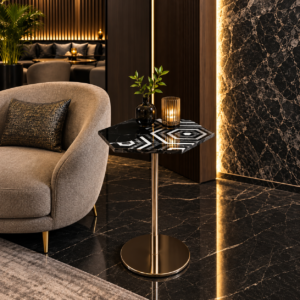 Black Marble Inlay Side Table SS