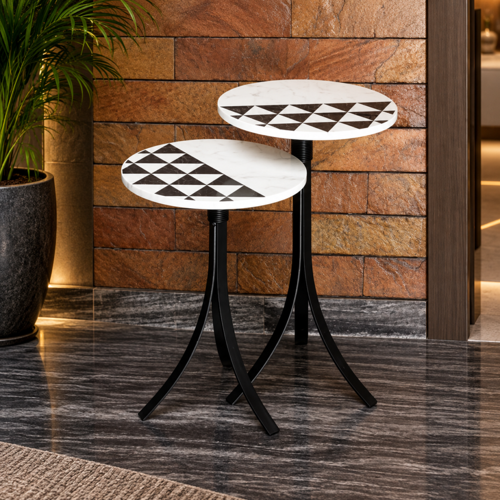 Hexagon Black and White Marble Side Table SS