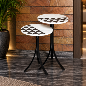 Hexagon Black and White Marble Side Table SS