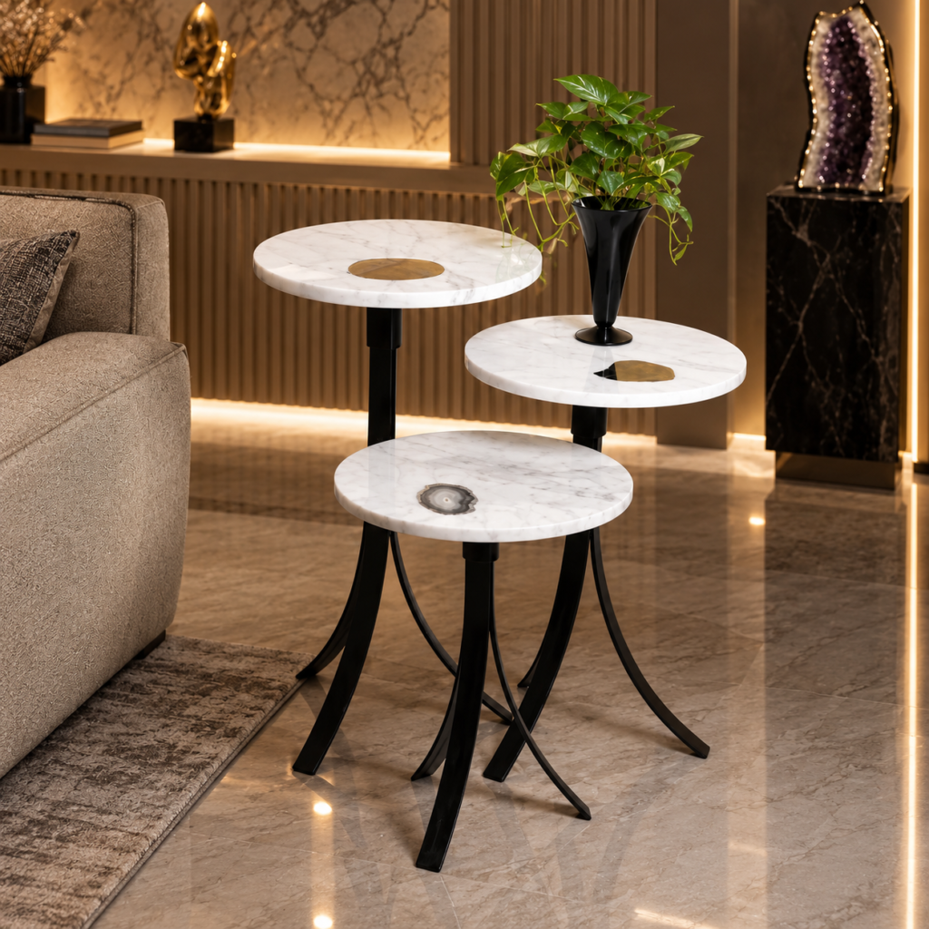 Set of Agate Marble 3 Side Tables
