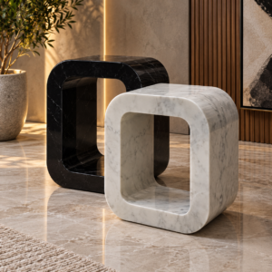 White and Black Marble Side Tables