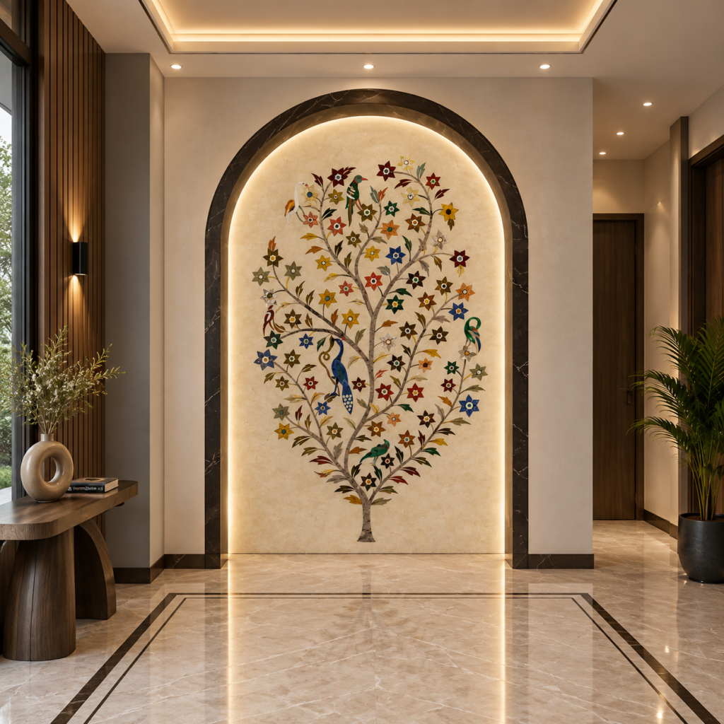 Marble Inlay Tree of Life in Gemstones Wall Mural | Stone Plus India