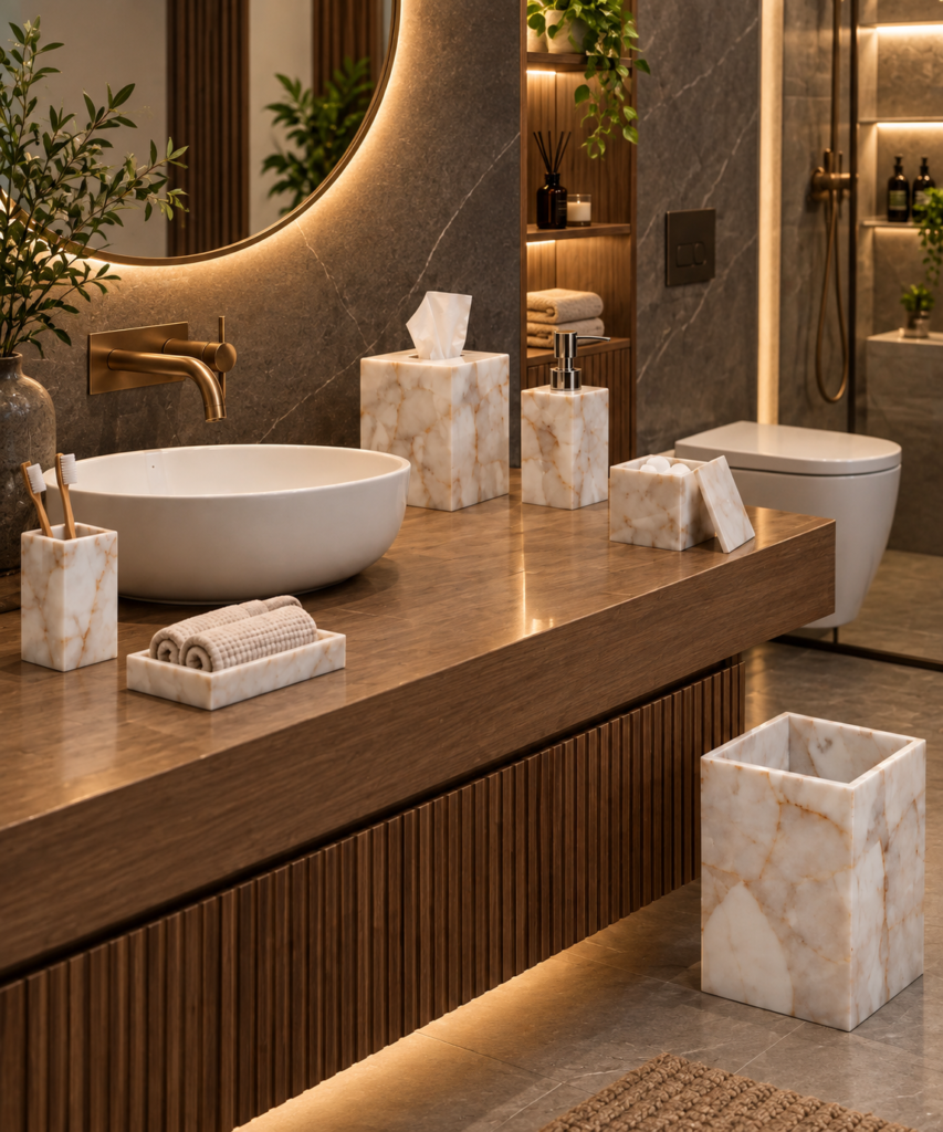 White Quartz Bath Set of 7 Pieces