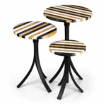 Black, Yellow and White Marble Stripe Table Set of 3 - View 2