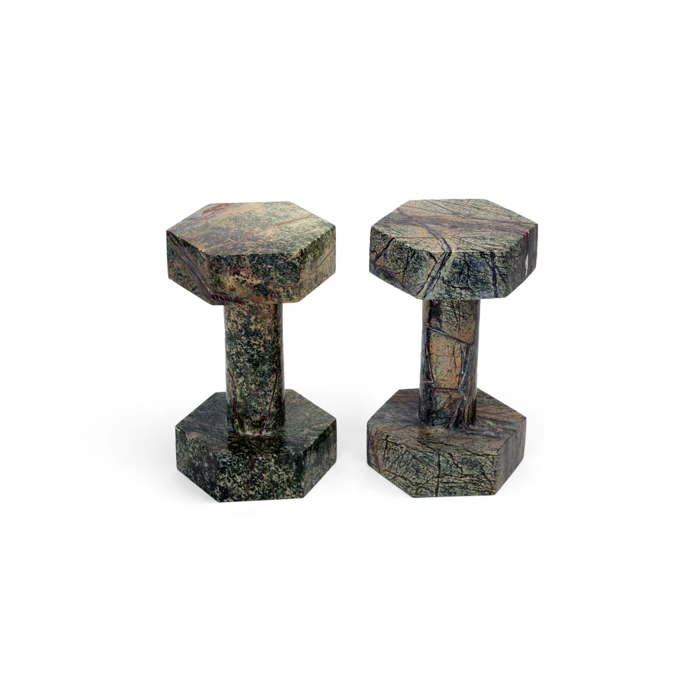 opulent homes single piece marble carved showpiece / bookends green bidasar marble