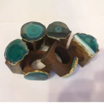 Napkin Ring Wood Base with Agate Green - View 2