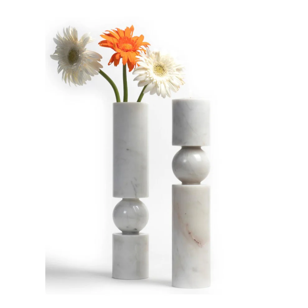 stone plus india white marble flower vase/ candle holder
