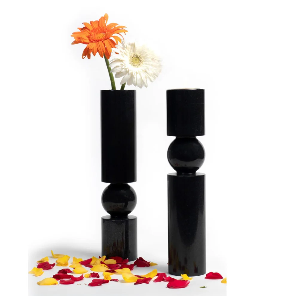 stone plus india black marble flower vase/ candle holder