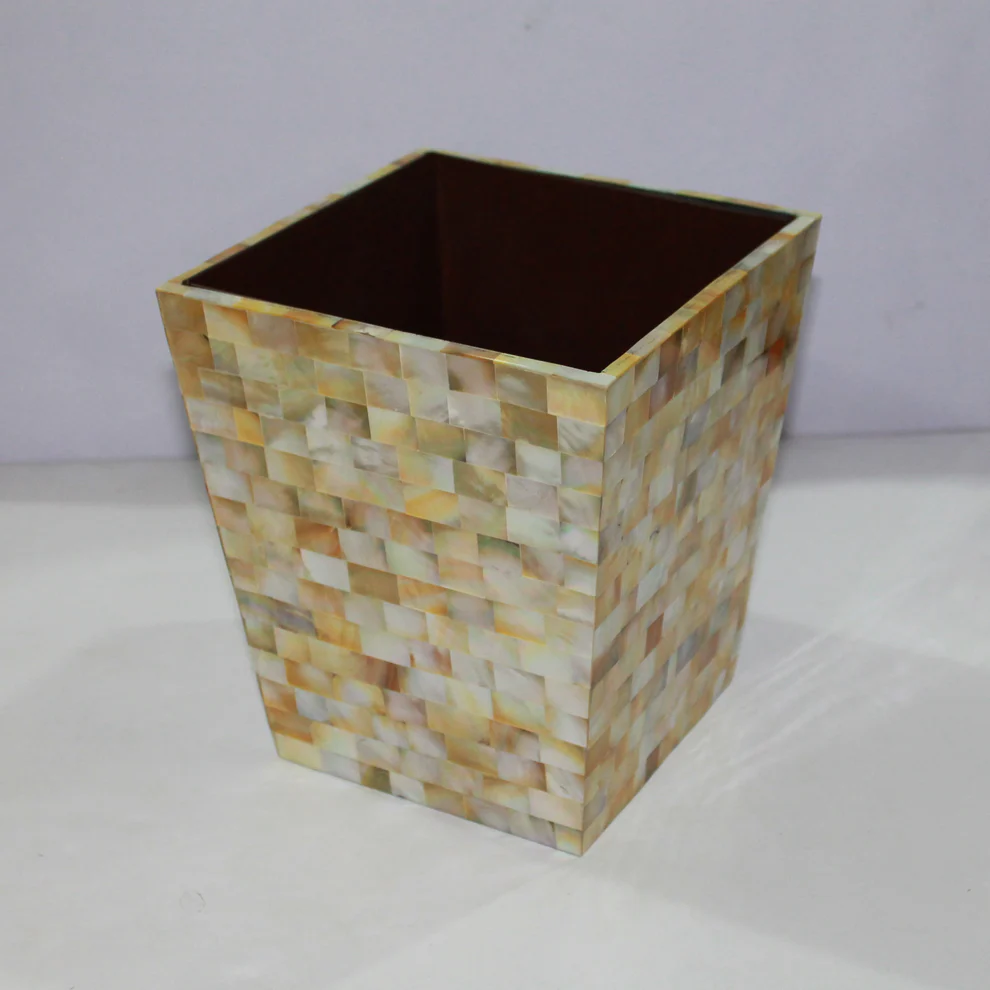 opulent homes yellow mother of pearl dustbin / planter 8