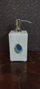 opulent homes white marble soap dispenser with agate