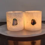 opulent homes alabaster tray and tealight glasses set of 3