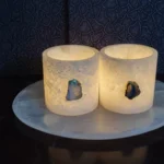 opulent homes alabaster tray and tealight glasses set of 3